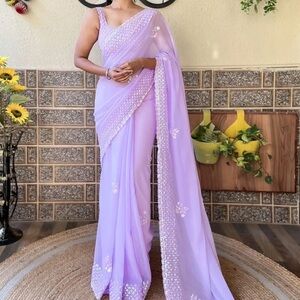 Lavender Saree with Sequined Embellishments